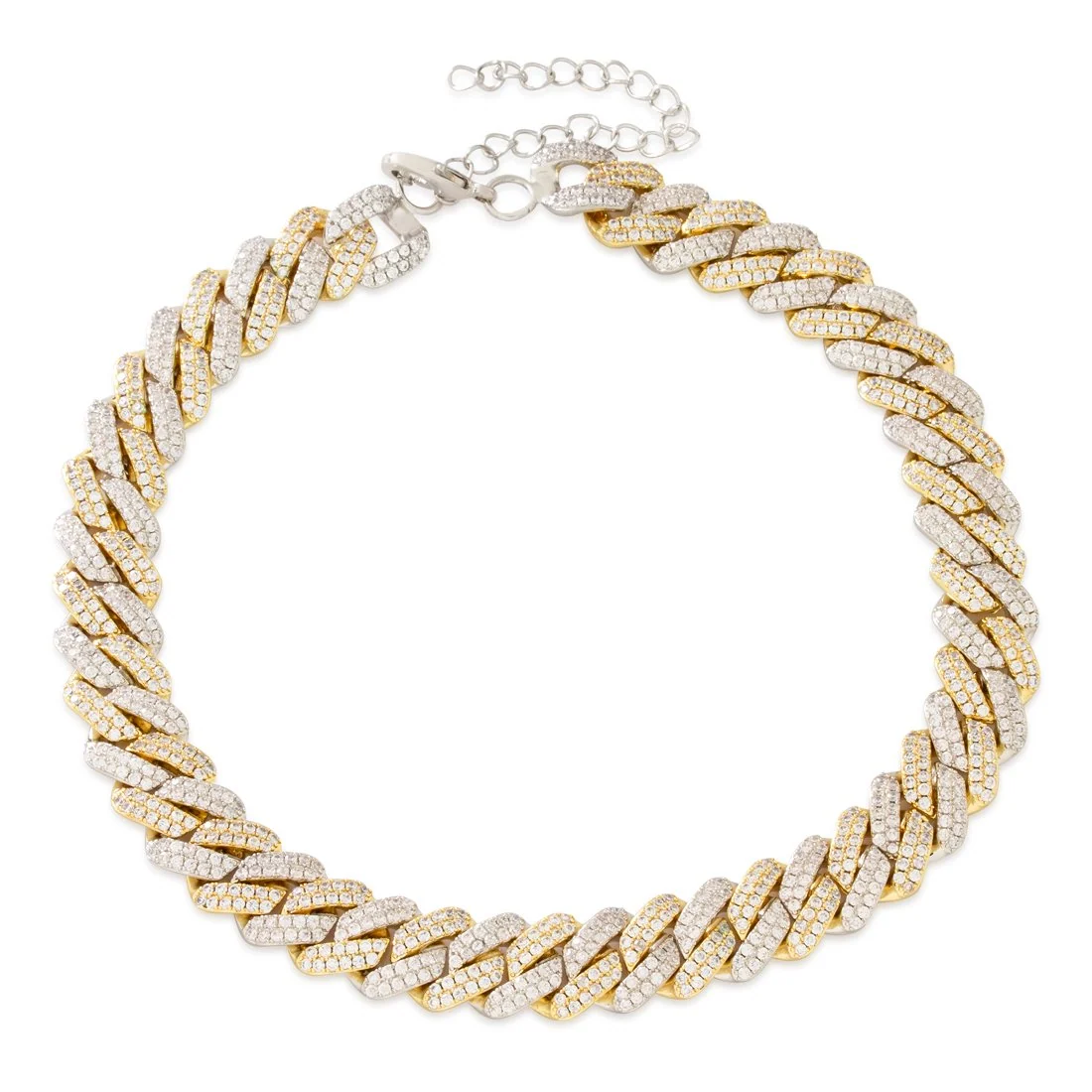 15 mm łańcuch choker Miami Cuban Link z diamentowym cięciem