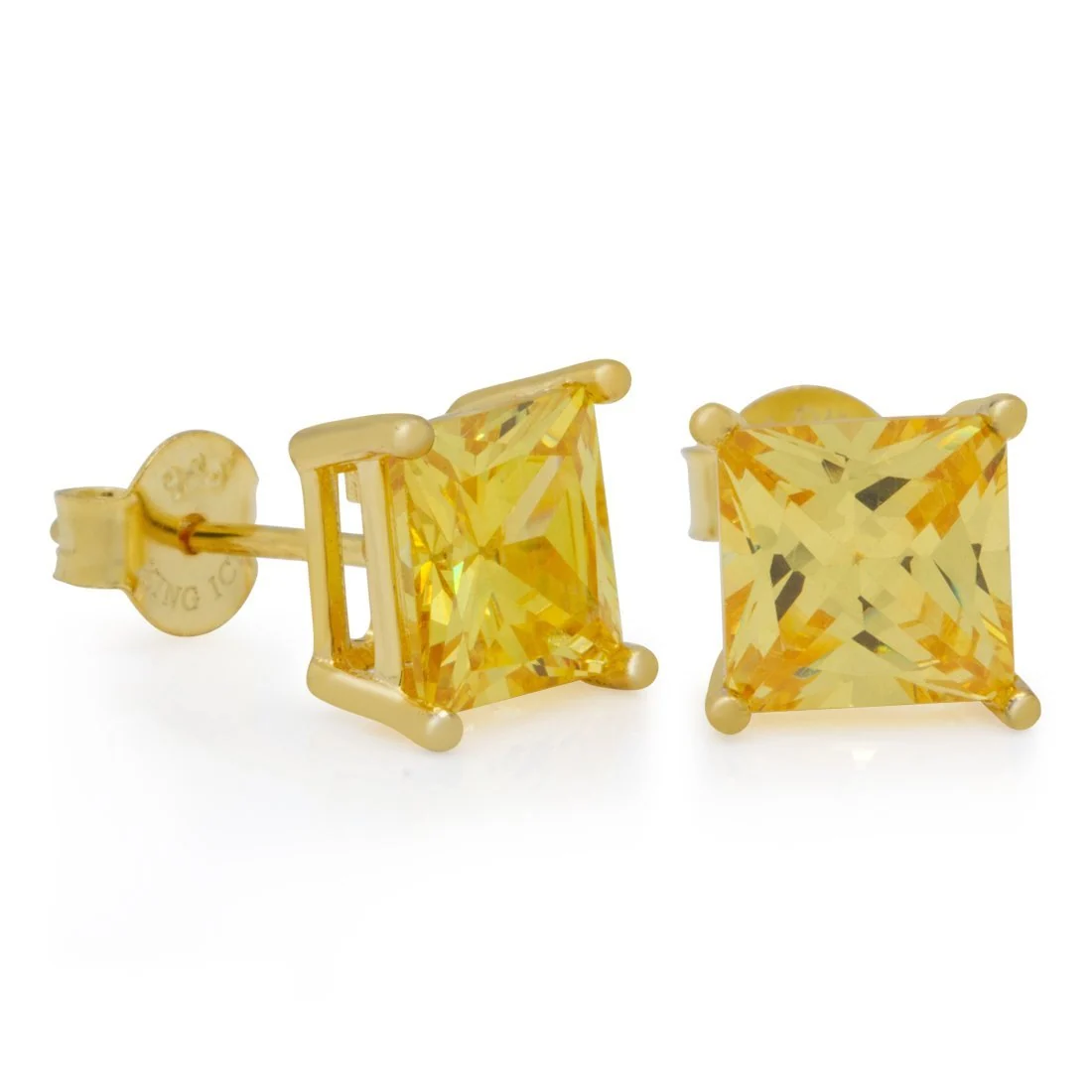 Yellow Princess-Cut Stud Earrings