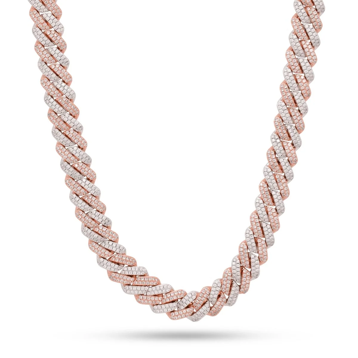 Catena Miami Cuban Link Iced Diamond-Cut in Oro Rosa 12mm
