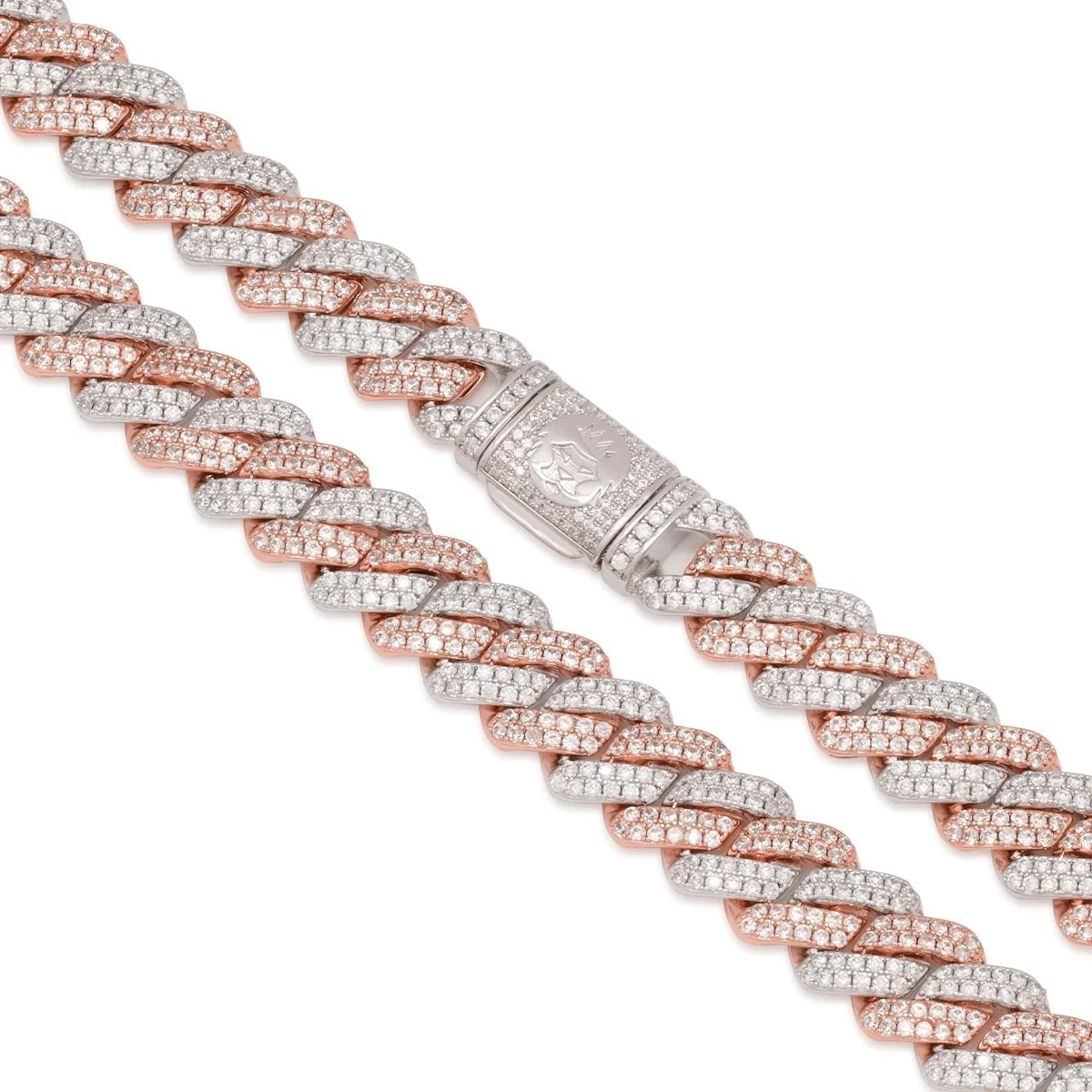Catena Miami Cuban Link Iced Diamond-Cut in Oro Rosa 12mm