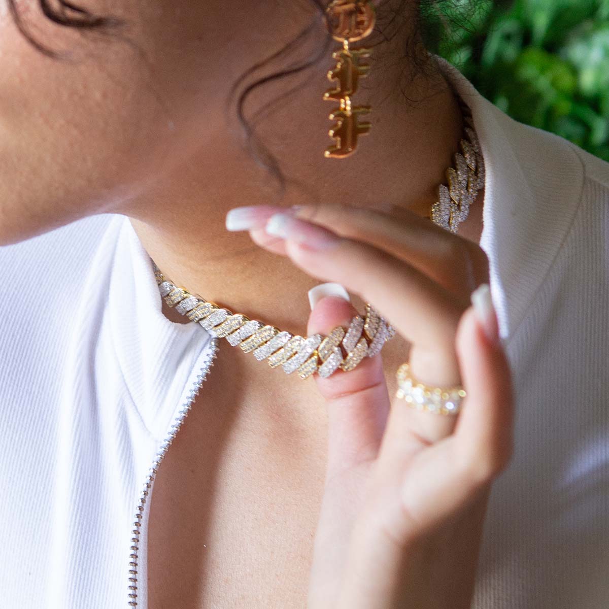 15 mm łańcuch choker Miami Cuban Link z diamentowym cięciem