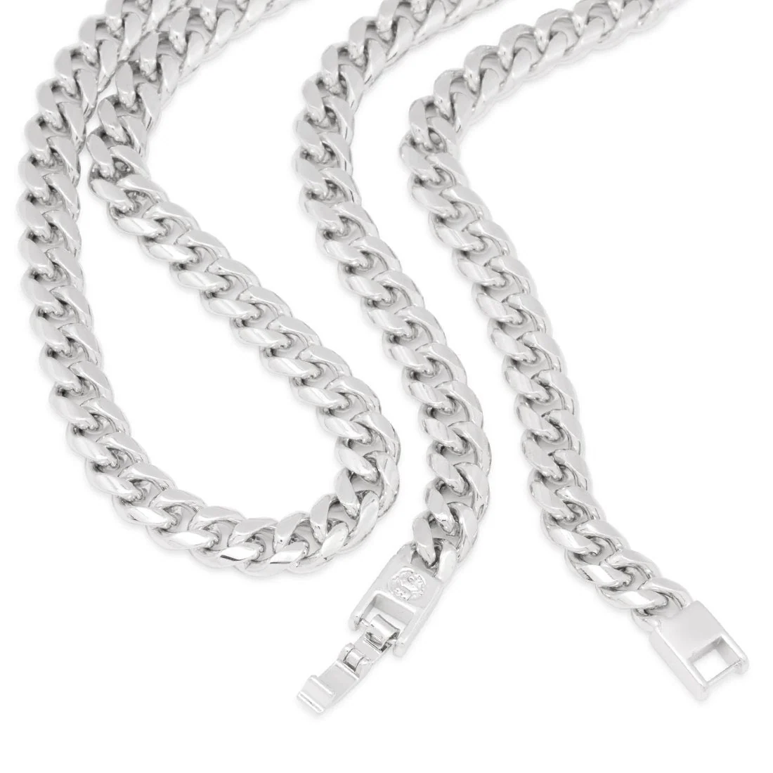 8mm Miami Cuban Link Chain Choker Set