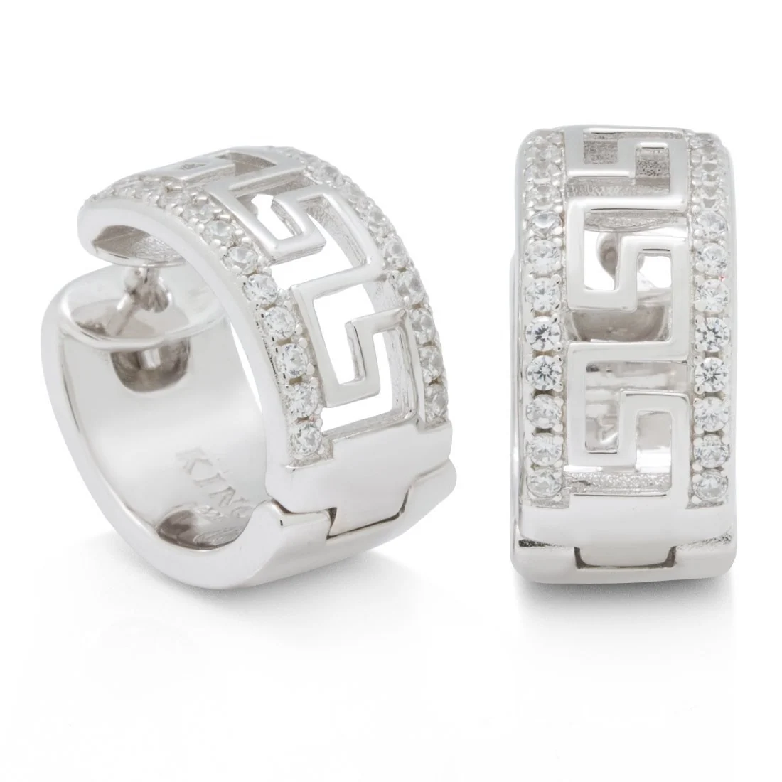 Iced Greek Key Hoop Earrings